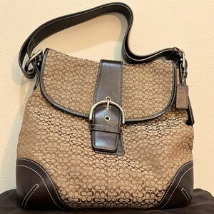 Coach signature canvas with brown leather shoulder bag